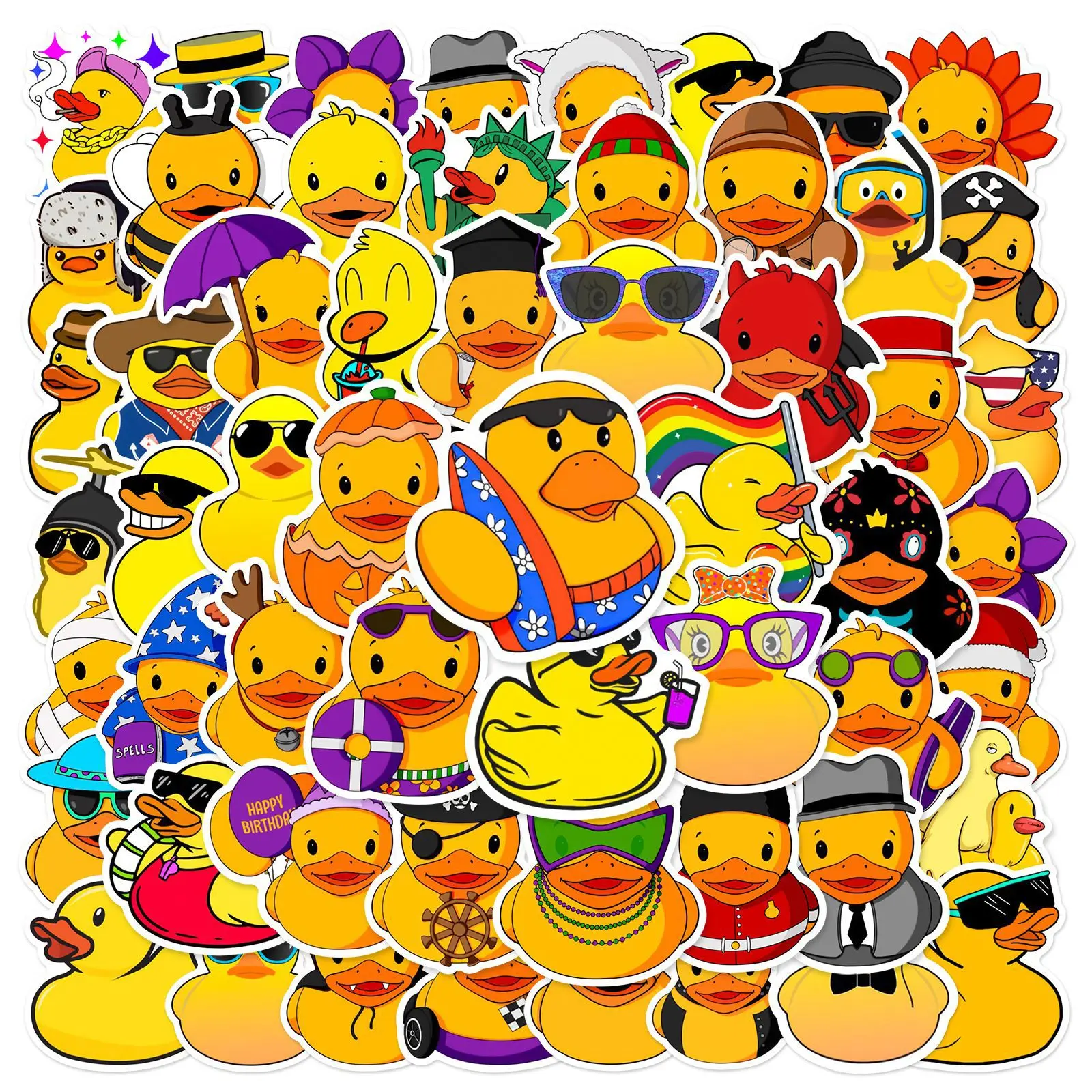 50Pcs Cute Animals Ducks Unlimited Cartoon Cool Decals Graffiti Vinyl Kawaii Waterproof Yellow Rubber Duck Stickers