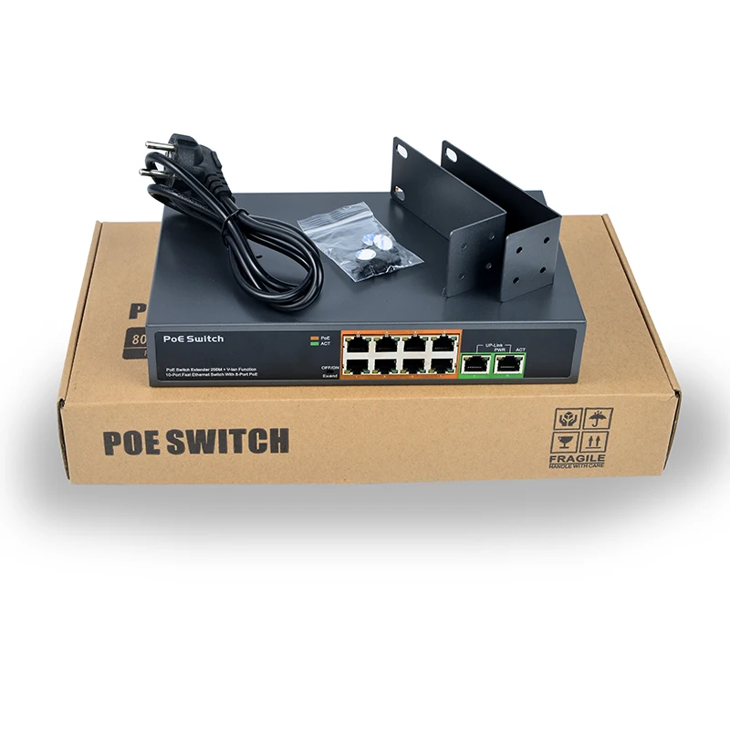  8-портовый poe + 2-канальный Коммутатор 48 В удлинитель 250 м 150 Вт большая мощность IEEE802.3af/at стандартный сетевой