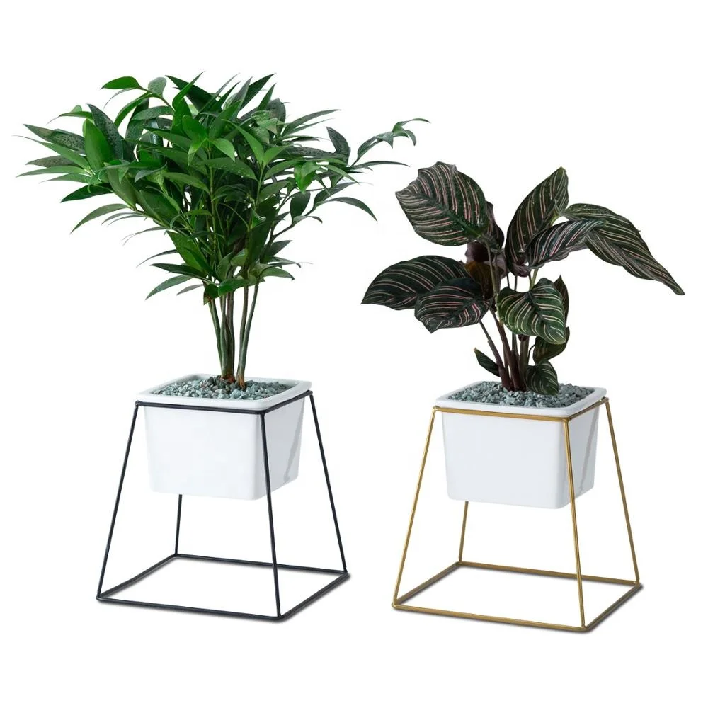 
Nordic Simple Iron-Art Ceramic Four-Square Trapezoid Multi-flesh Flower Frame Ins Green Flower Planter 