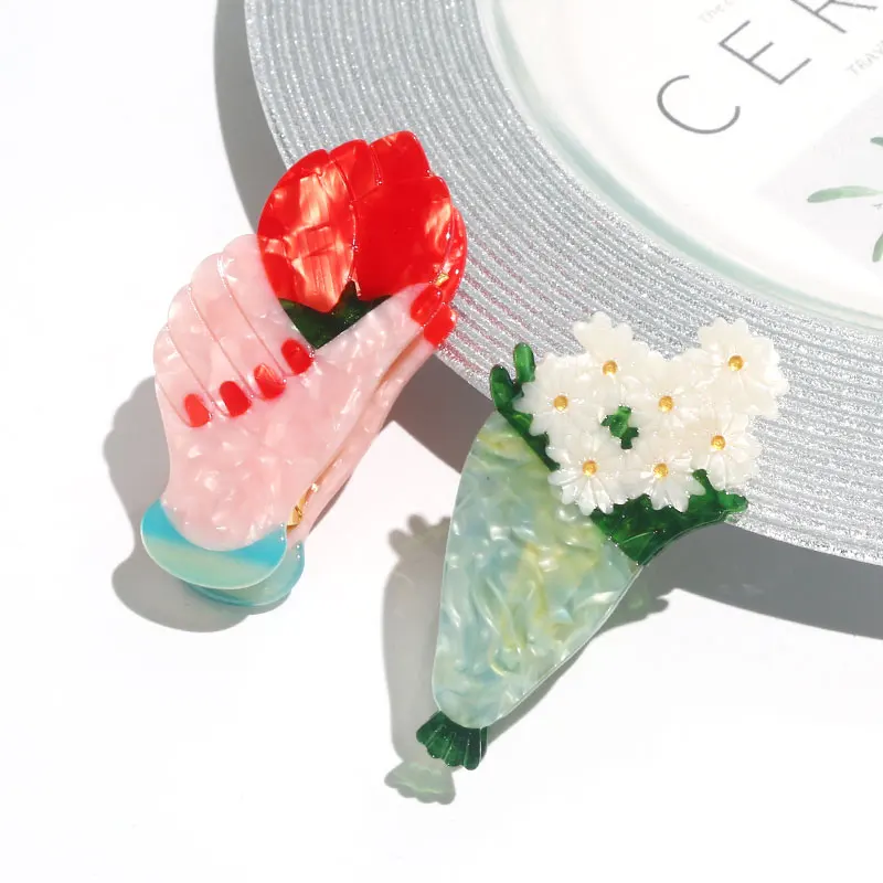 XinMei custom flower bunch hair clamp claw clips bulk eco-friendly cellulose acetate trendy claw clips for women hair