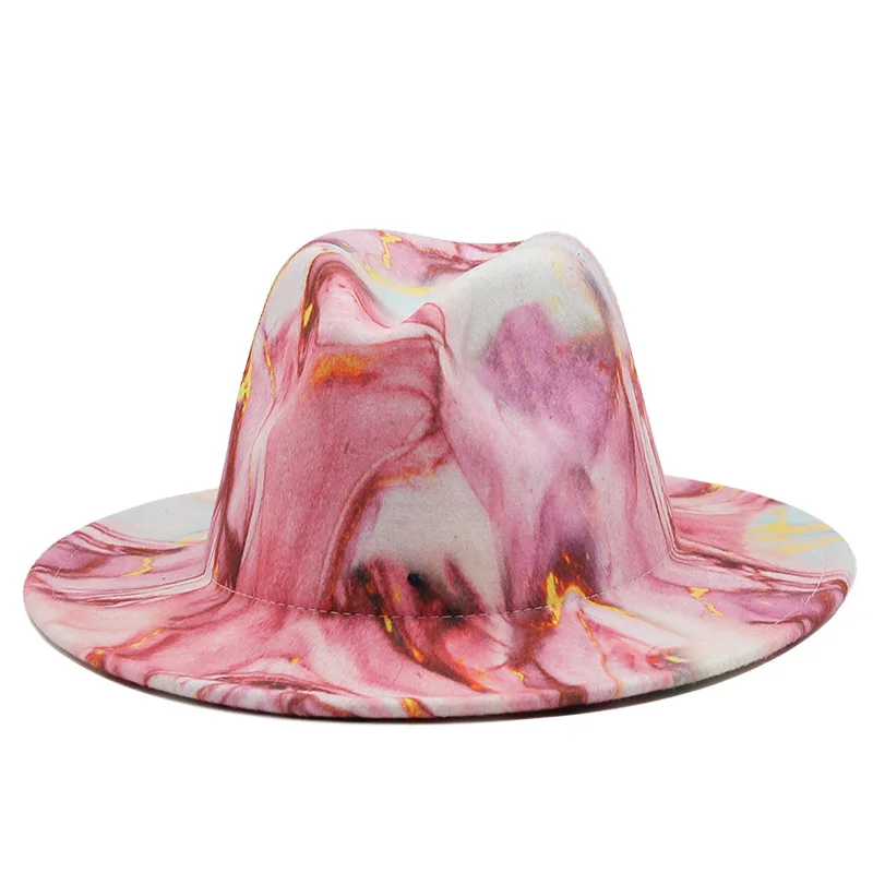 Модная широкая стильная Федора Tie Dye шляпы для женщин оптовая продажа 2022 австралийская шерстяная фетровая шляпа мягкие фетровые