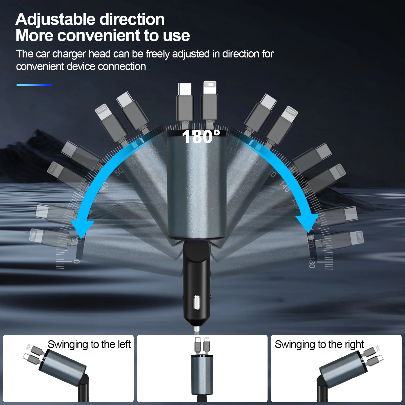 120W 4 in 1 Pd Iphone Auto Display Mobile Cable Android Port Universal Adapter Type C Charging Car Charger Usb Retractable Fast