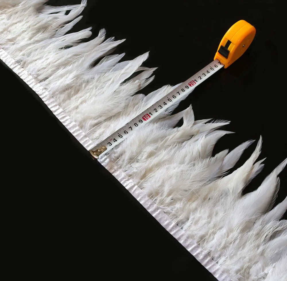 Cheap sale 6-8 inch snow white Rooster coque schlappen feather fringe trim for carnival costumes