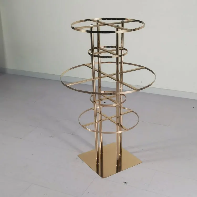 High Quality Exquisite Pattern Gold Metal Wedding Centerpiece Large Stainless Steel Flower Stand Crystal Candle Table Decoration