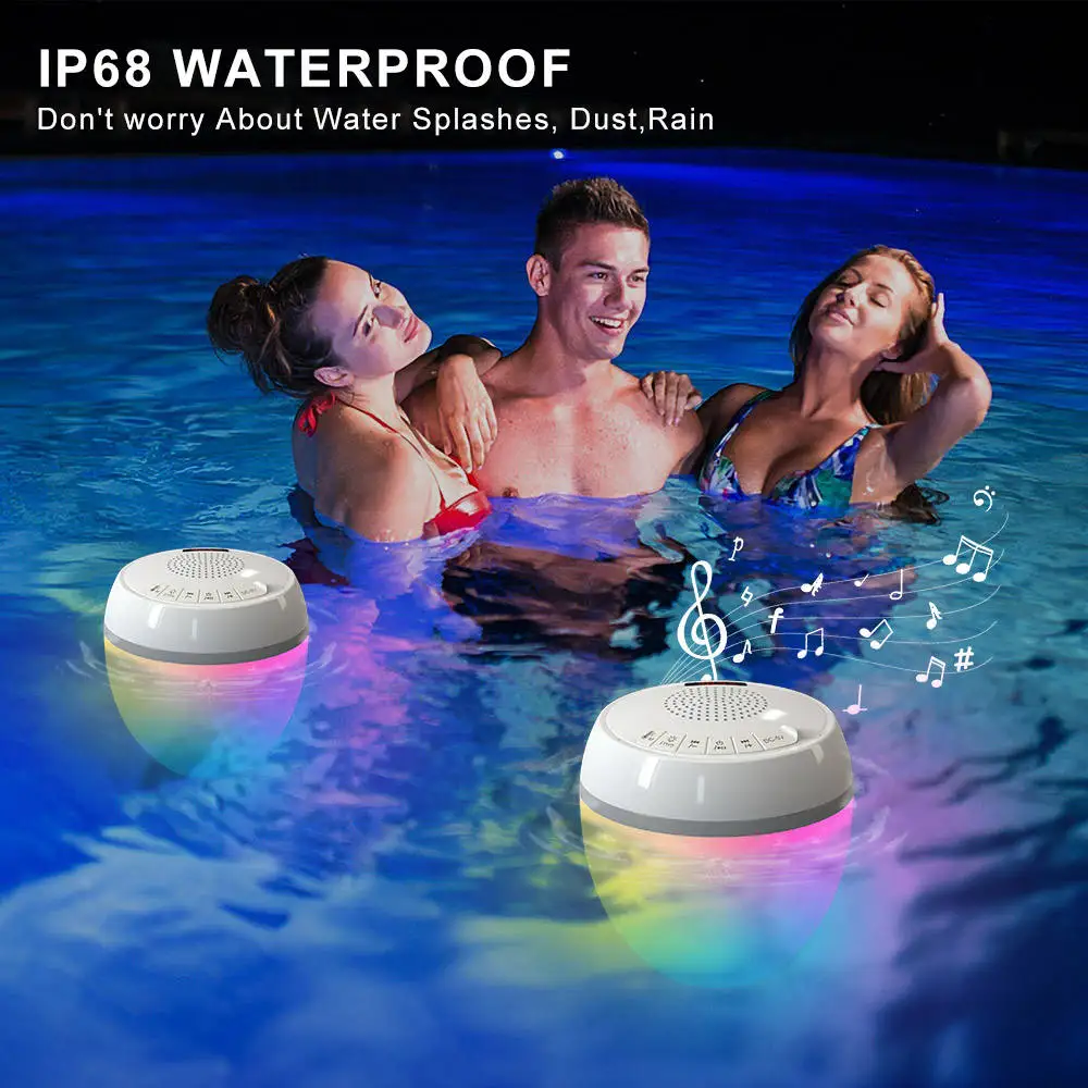 Cootway 2024 New Arrivals IP68 Waterproof Floating Speaker with LED RGB Light Show TWS Function Mini Pool Speaker
