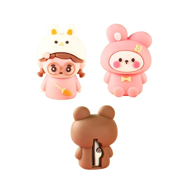 cute mini portable soft rubber  bear rabbit cute girl pencil sharpener