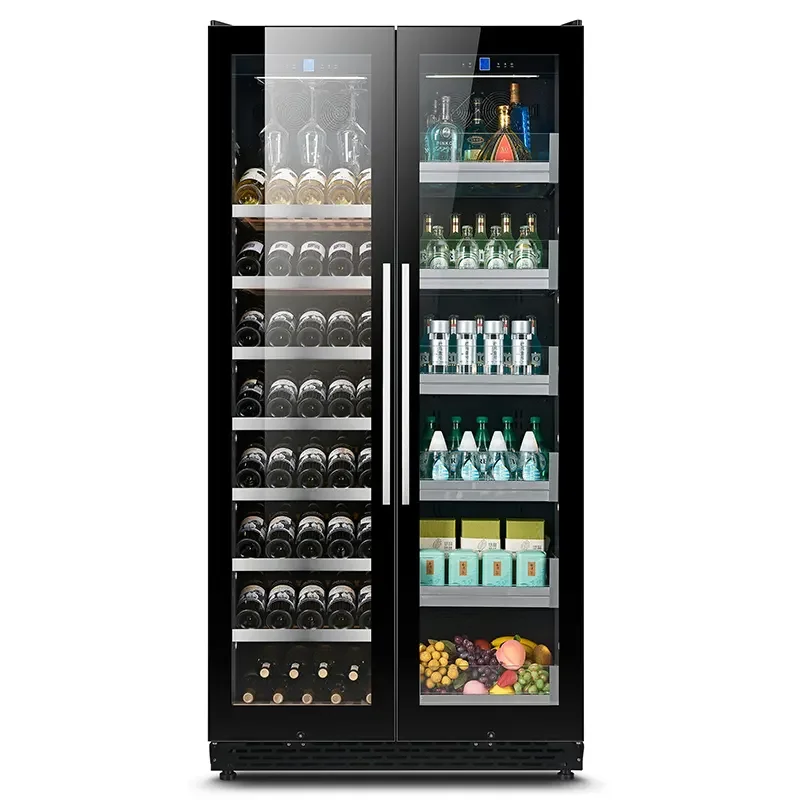 Wine Beer Fridge Double Temperature Door Type Cooler Dual Zone Wine Beverage Cooler Cabinet with French Door