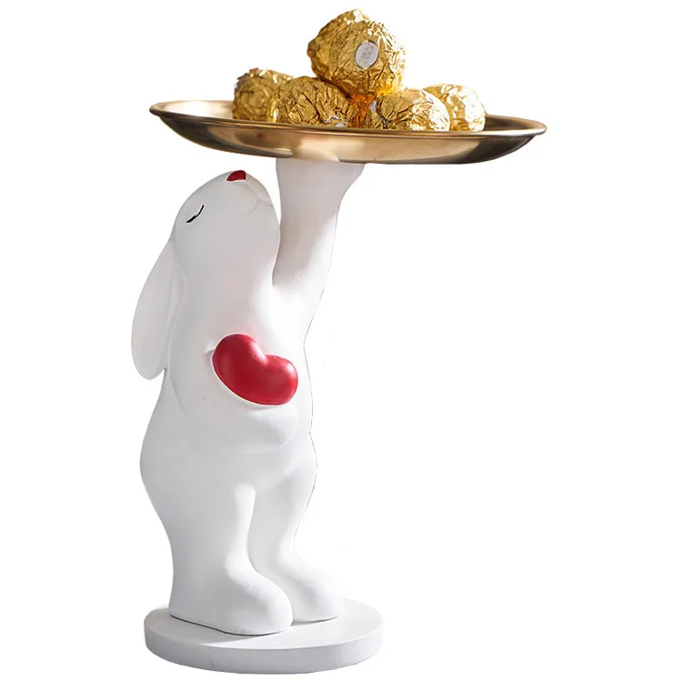 Rabbit sculpture decoration living room resin gift creative display jewelry key storage bear tray