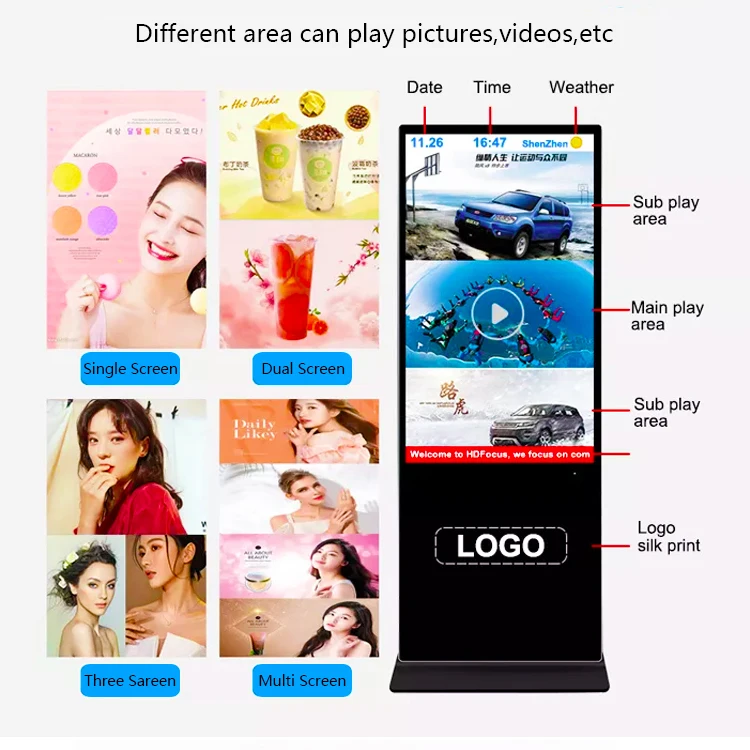Advertising Player Display Screen HD LCD Digital Signage Floor Standing Vertical TV Touch Screen kiosk 4k 55 Inch Indoor