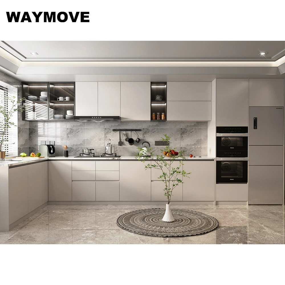 WAYMOVE современные ПВХ кухонные шкафы с лаком акриловая обработка поверхности дверной панели шарнирный кран раковина двери кухонного шкафа