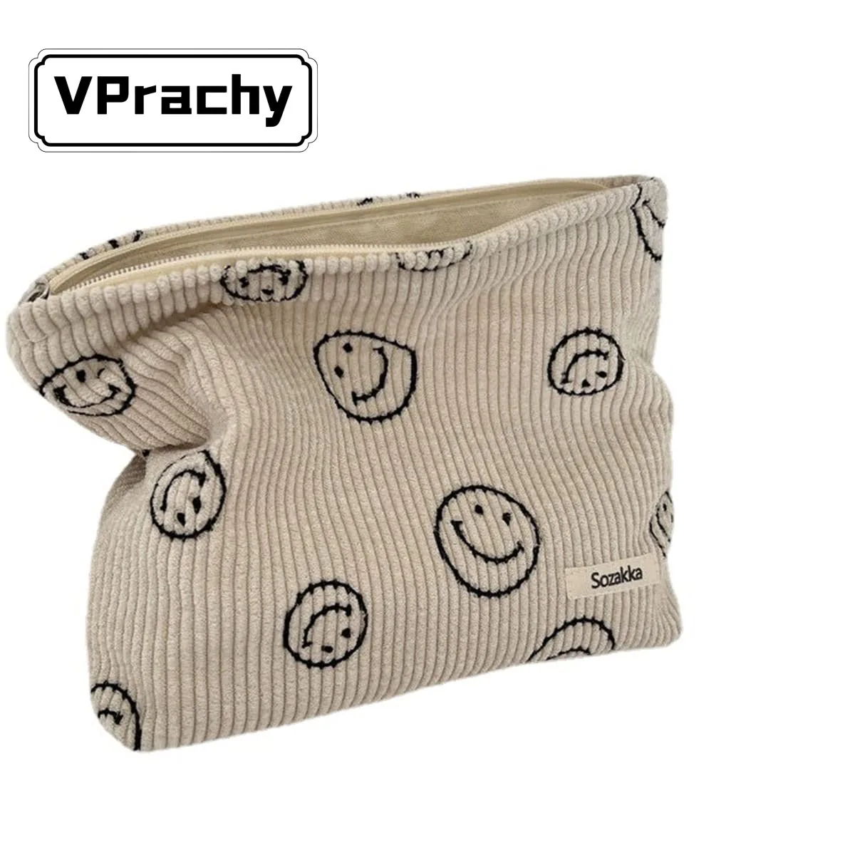 Cosmetic Bags for Women Corduroy Cosmetic Bag Aesthetic Women Handbags Purses Smile Dots Makeup Organizer Storage Makeup Bag