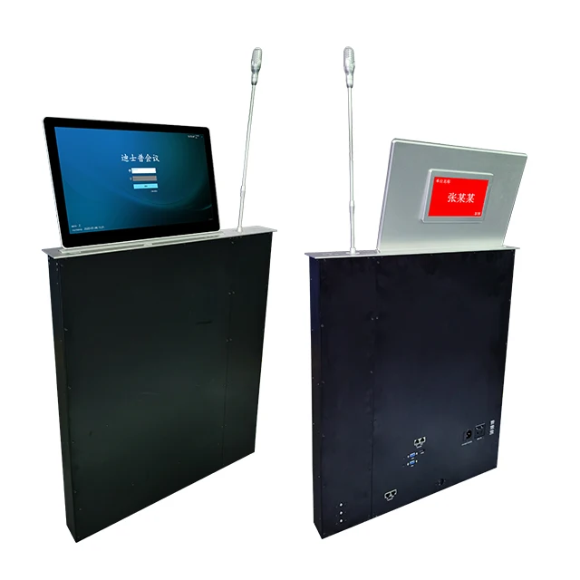 Dual Screen Pop Up LCD Computer Monitor Lift with Microphone for Conference Table