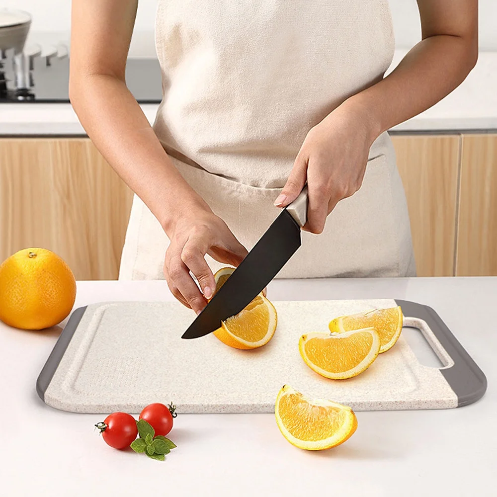 Multi-function Stainless Steel Heat Conductor Meat Frozen Thawing Cutting Board Kitchen Double Sides Wheat-Straw Chopping Board