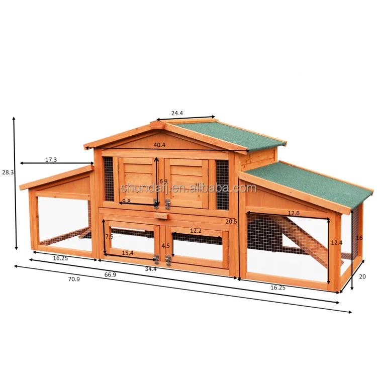 SDR014-01 Wooden Rabbit Hutch Bunny Hutch Guinea Pig House with Removable Tray Double Ramp