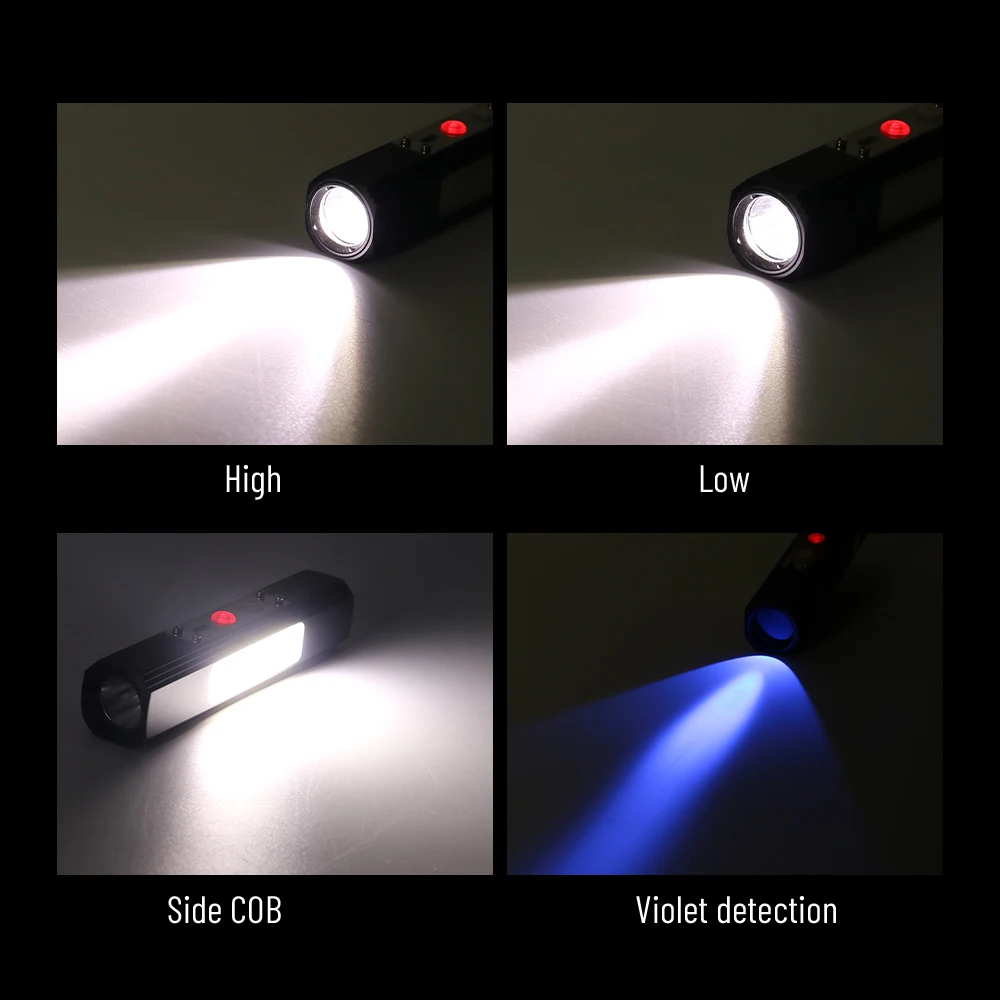 VCAN Aluminum Alloy Side Mangnets Rechargeable Battery 800 Lumen LED Zoom Flashlight Flashlight Torch