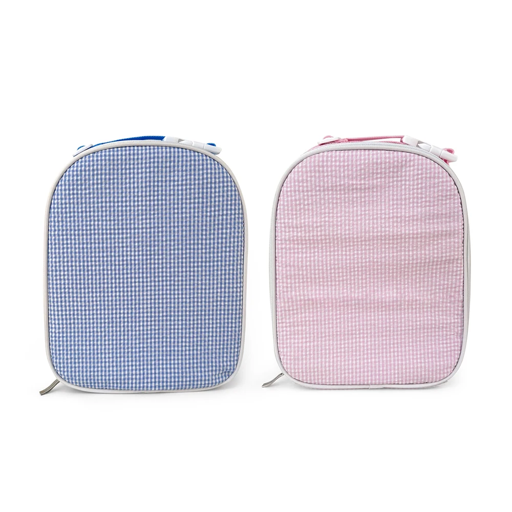 Gingham Seersucker Cooler Bag Light Weight Checked Food Bag for Daily Use Insulated Picnic  Bag DOMIL1860