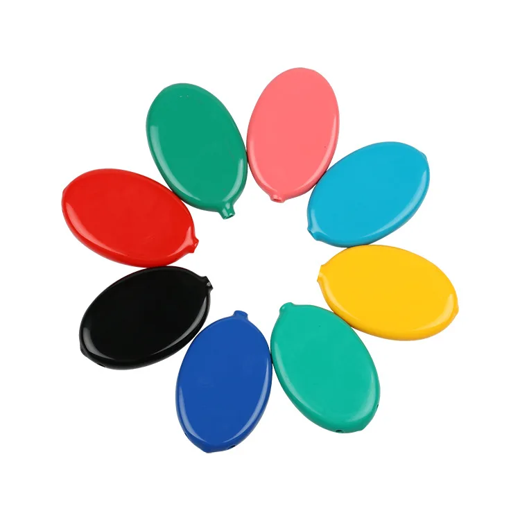 Custom Logo Japan Oval Shape Silicone Rubber Squeeze Coin Case pouch plastic PVC Coin Purse Coin Wallet With keychain