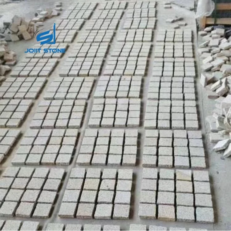 G682 Yellow Granite Meshed Paving Cobble Stone For The Yard