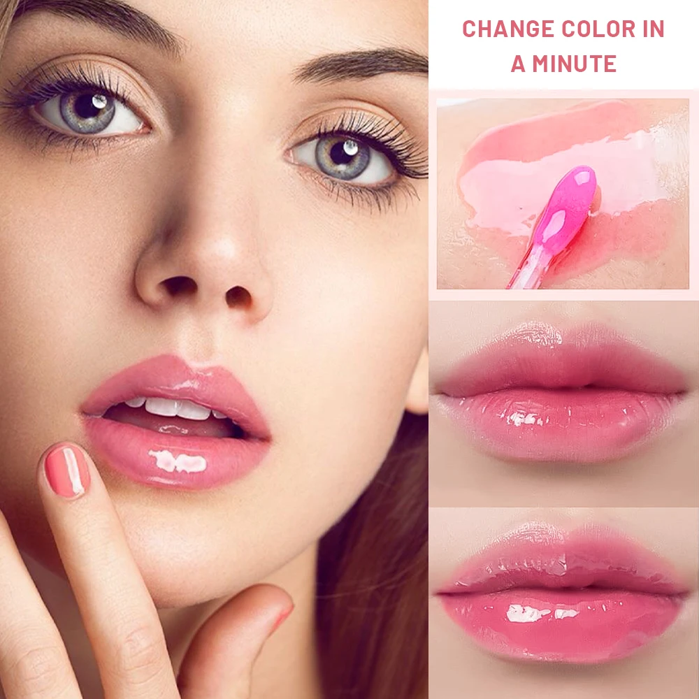 YABAOLIAN New Color Changing Lip Oil with Magic Big Brush Colorful Sequins Lip Oil Moisturizing Lip Gloss Private Label