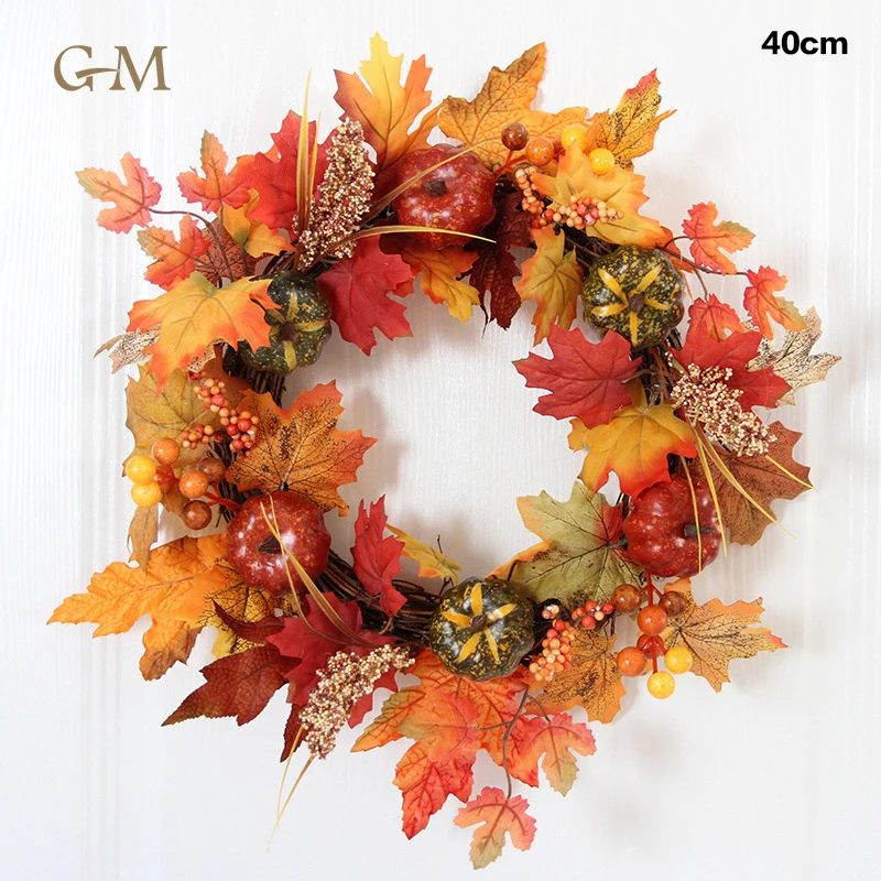 National Pine Cone Maple leaf pumpkin Fall Front Door Wreath 40CM