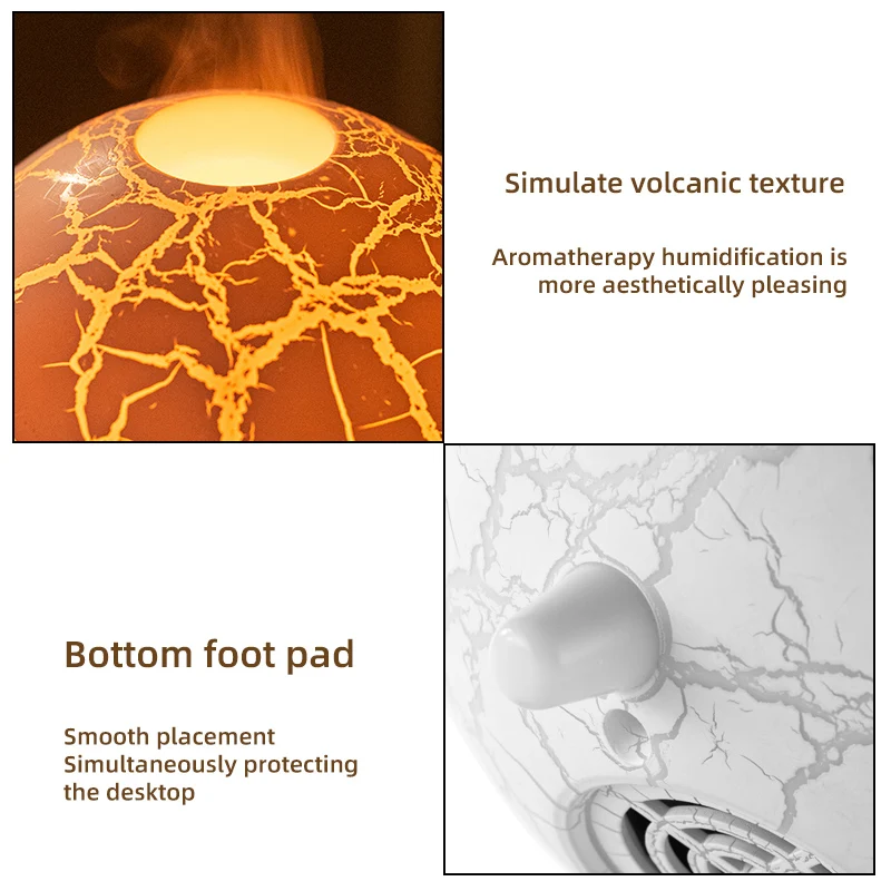 Led Light Mini Portable 3D Flame Aromatherapy Ultrasonic Air Humidifier Purifier Ultrasonic Volcanic Crack Planet Aroma Diffuser