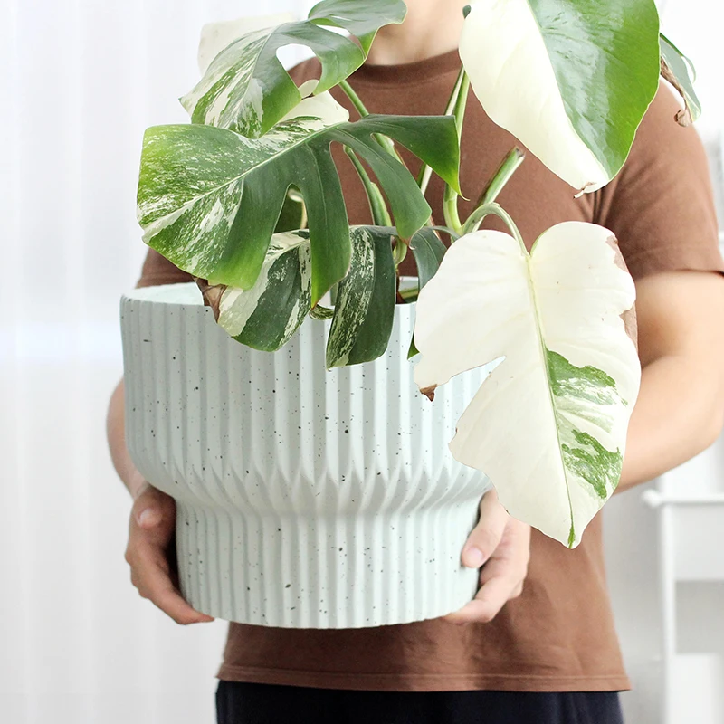 Simple speckled glaze striped home balcony decoration flowerpot fiber clay flower pot for garden decor