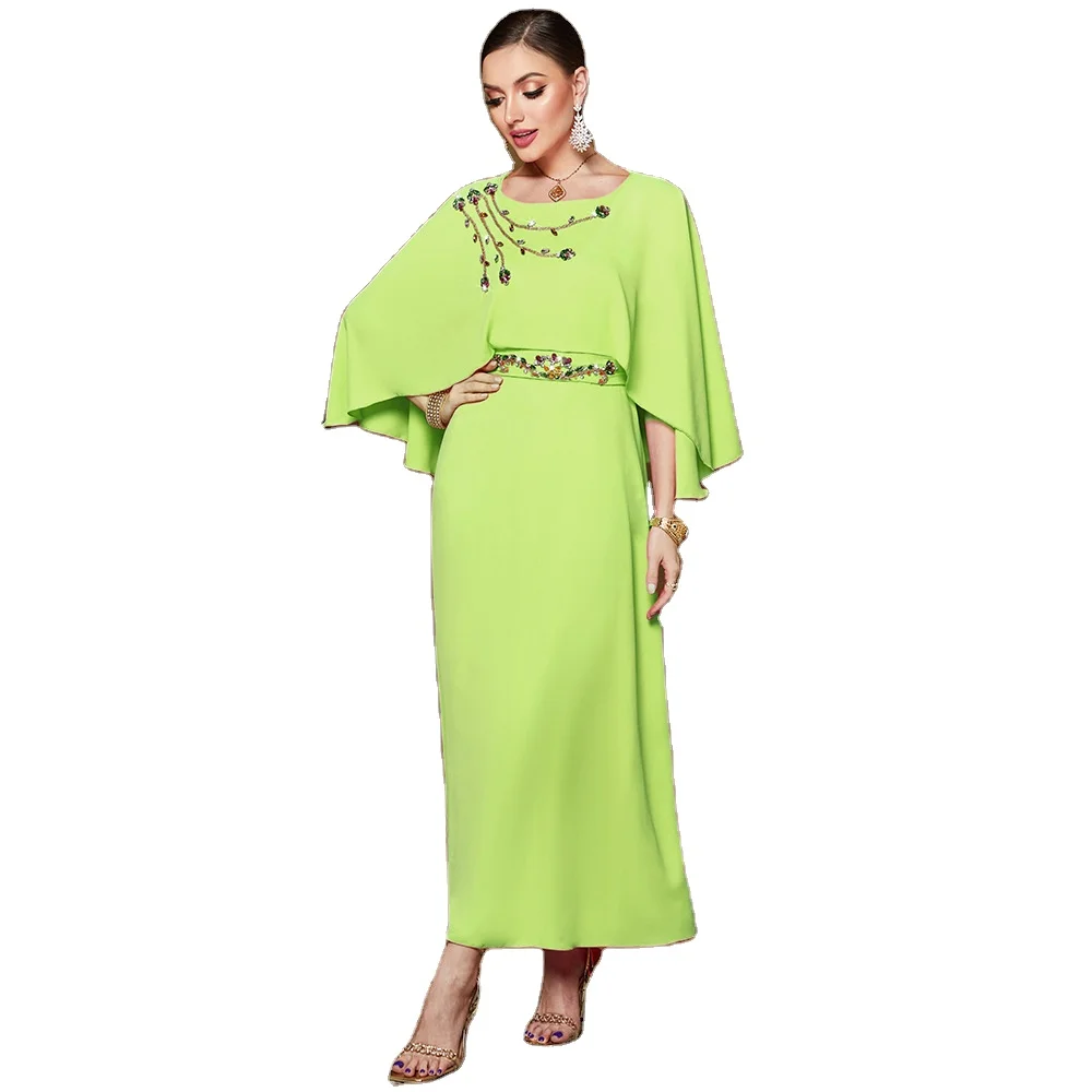 Middle East Arabian Party Wedding Banquet Evening Dress Heavy Industry Sewing Drill Dubai Travel Dress Pleated Kafatan