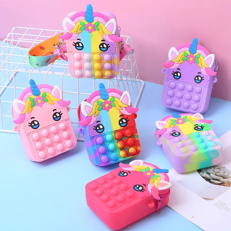 all 40 types new unicorn pop slung shoulder bag squeeze coin purse multi model sensory pop fidget bag unicorn