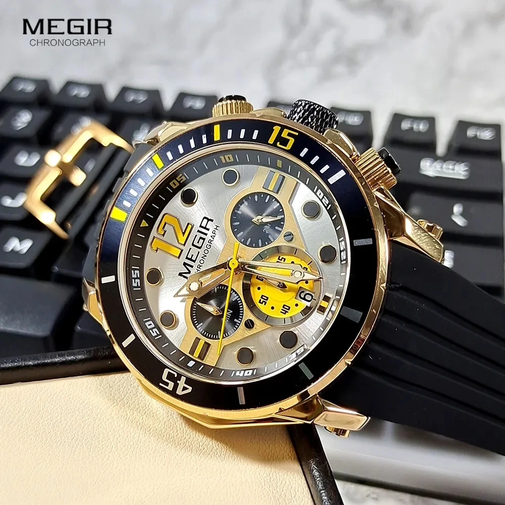 MEGIR 2206 Life Waterproof Watches Alloy Auto Date Calendar Watch Luxury Silicone Strap Wristwatch Simple Male Quartz Wholesale