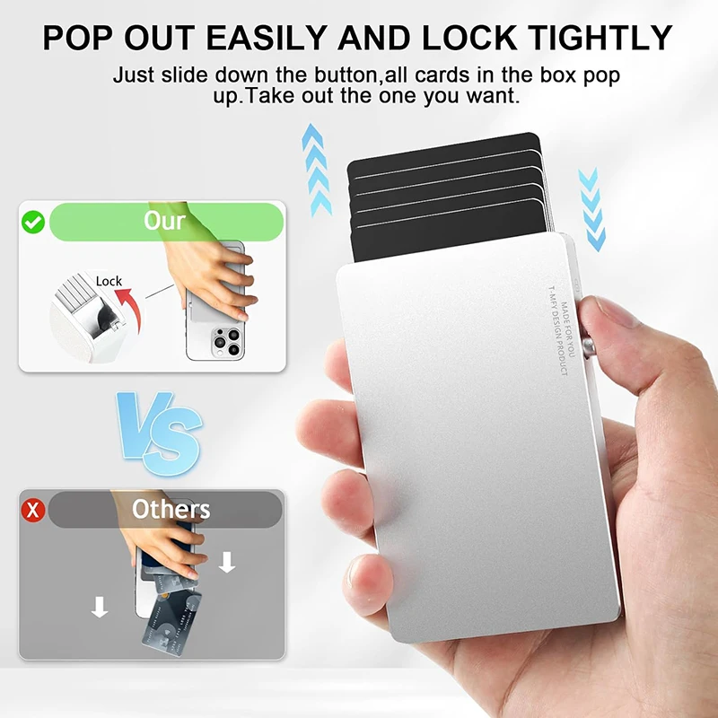 Magnetic Wallet Credit Card Holder for Men Slim Aluminum Pop Up Card Wallet Holder with One Finger Access Button
