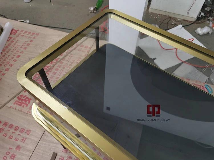 Stainless steel jewelry counter brand chain stores jade jewelry counter luxury glass clock display cabinet