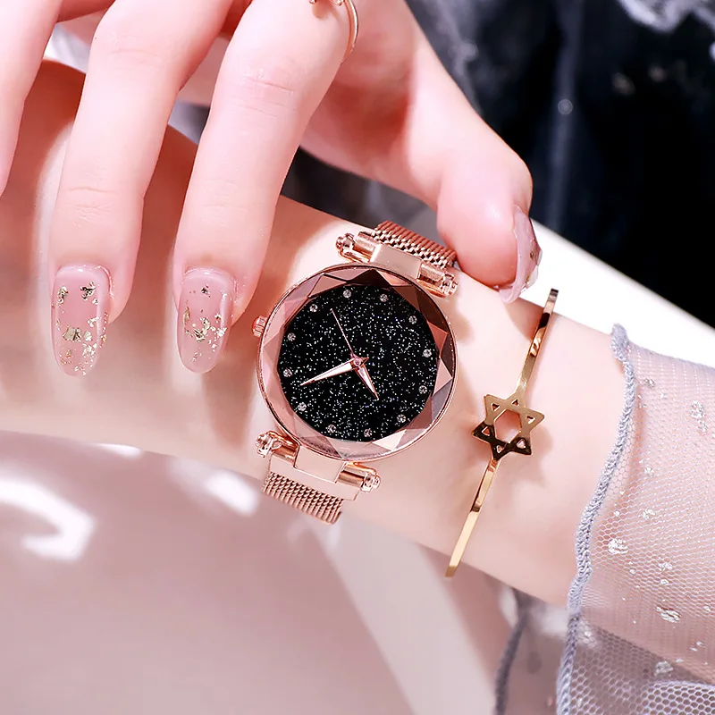 Wholesale Popular Style Starry Sky Quartz Watch Lazy Magnet Buckle Magnet Watch with Bracelet Bangles