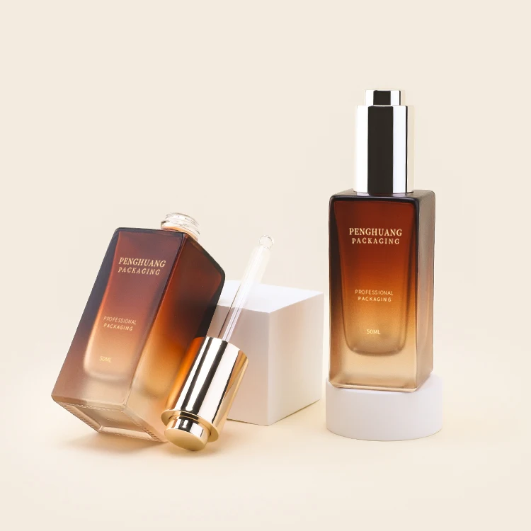 30ml 50ml amber glass packaging cosmetic glass pump bottle moisturize essential oil serum dropper bottle