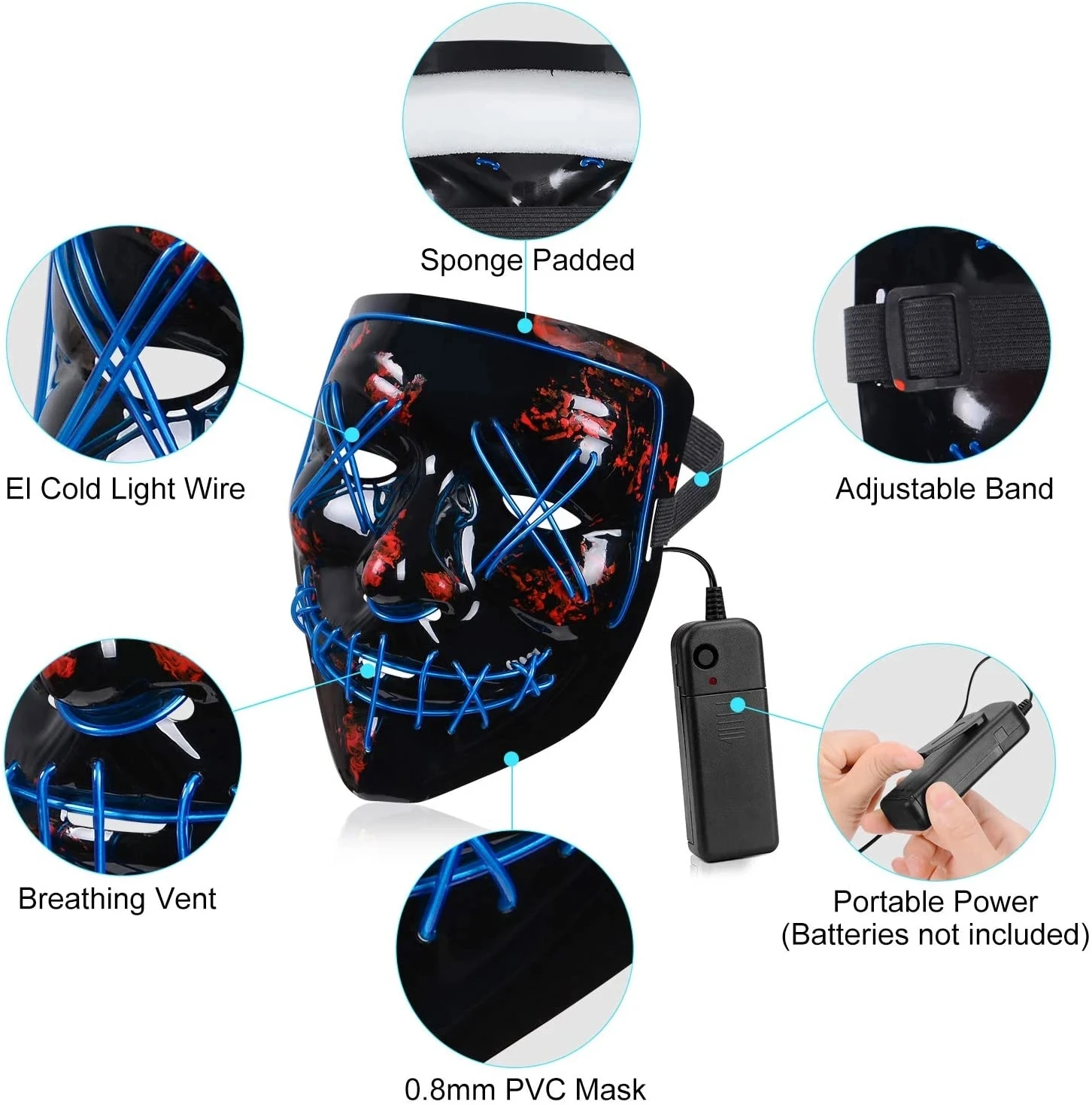 Hot sale Halloween masker led glowing black V shape with blood horror