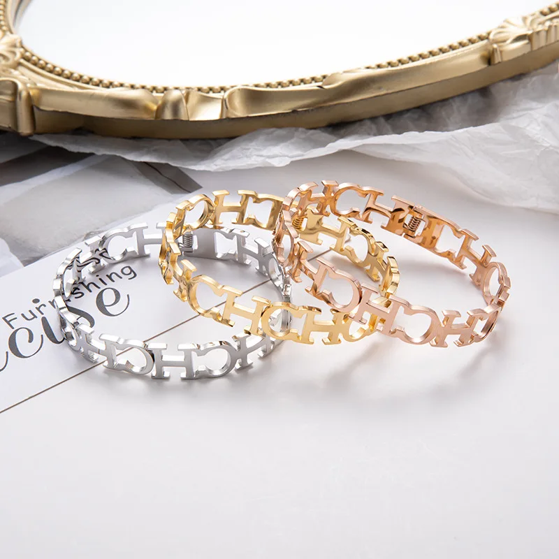 2022 Fashion Jewelry CH Letter Stainless Steel Bracelets & Bangles For Women Designer