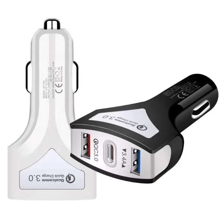 Portable 35W Car Fast Charger Qc3.0 Car Mobile Phone PD Power Adapter 3 Port Car USB Charger for iPhone Samsung Huawei Tablet