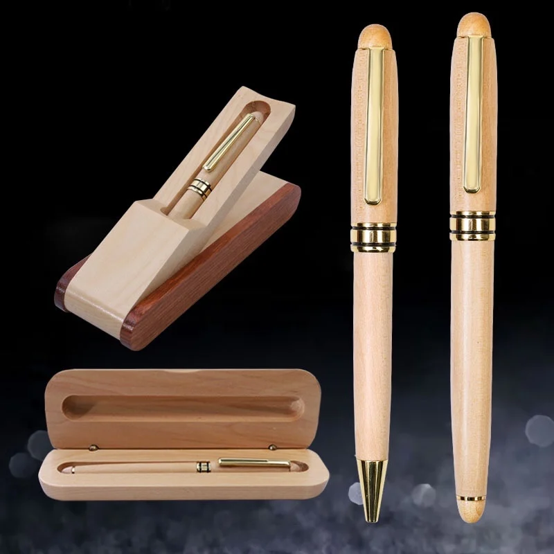 Customized Logo engraved Maple Wooden twisty stylish pen kit turning With Box As Gift Set