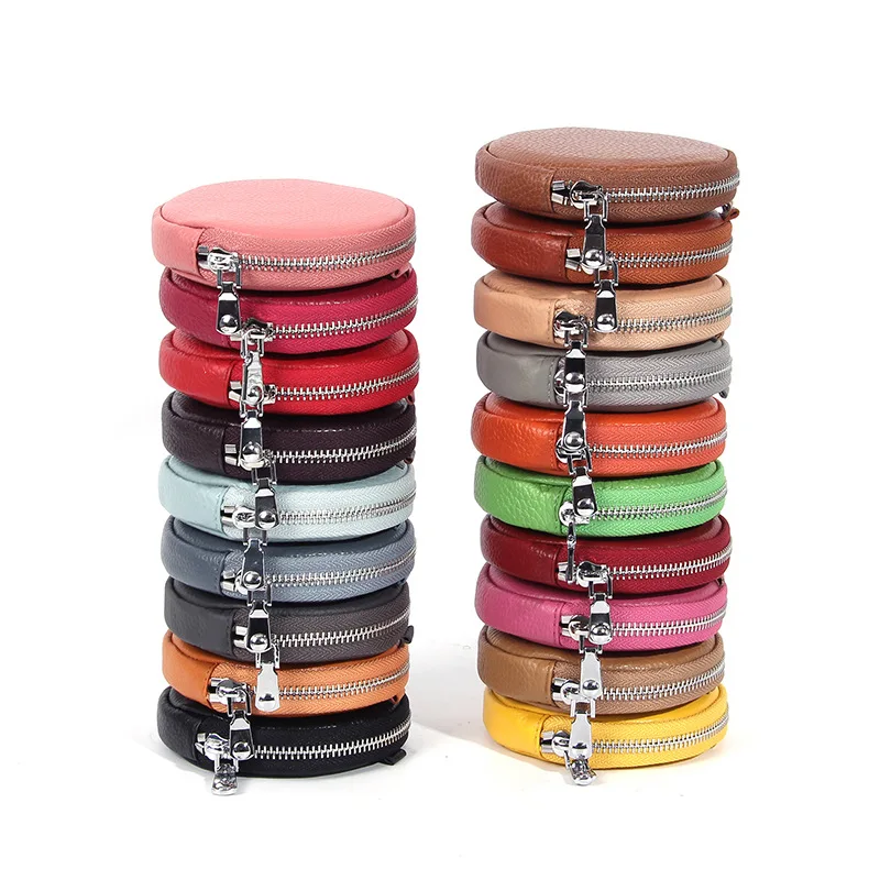 Candy color pebble leather coin purse small round pebble pattern mini circle coin purse wallet with zipper
