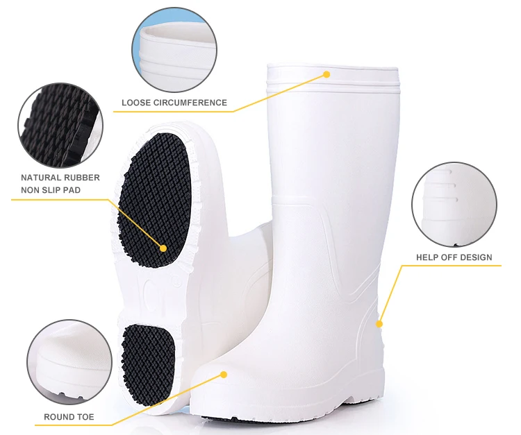 White Anti Slip Waterproof Botas Sanitarias Food Industrial Canteen Kitchen Chef Restaurant Safety Eva Foam Sanitary Boots Man