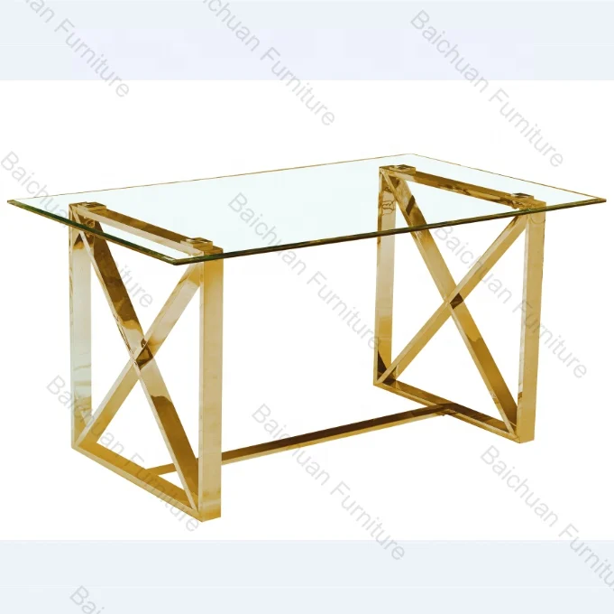 2024 European Italian luxury Stainless Steel glass dining table for dining room furniture 1+4 And 1+6 dining sets
