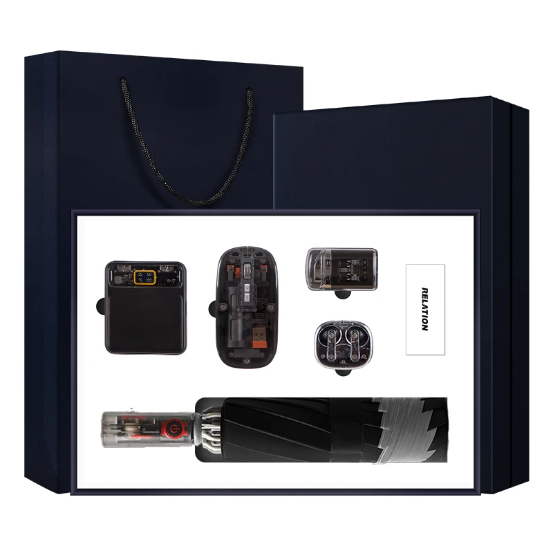 Power bank  + wireless mouse + lighter + wireless earbuds+ umbrella Gift box set Corporate 5 in 1