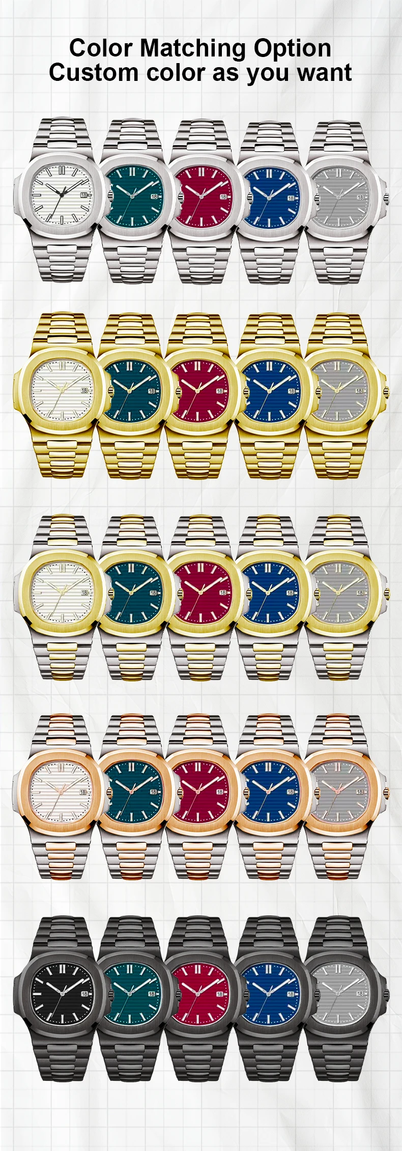 OEM ODM Stainless Steel designer Watches With Calendar Luxury Watch automatic watch Clock Custom Logo
