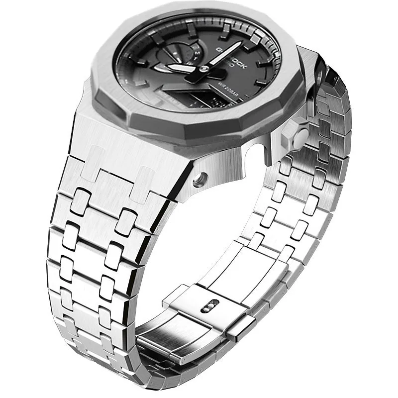 4td update stainless steel metal cover mod and rubber watch band color crown for g shock ga2100 modification kit