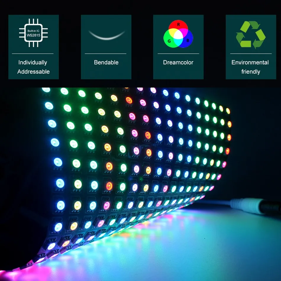 DC12V WS2815B Matrix Panel Flexible 8X8 8X16 8X32 LEDs Digital Programmed lndividually Addressable LED Pixel Full Color Screen