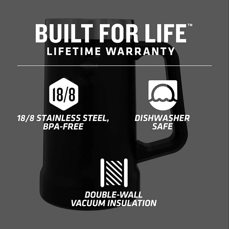 PURPLESEVEN Custom Logo 24oz Thermal Metal Big Grip Beer Stein Mugs Double Wall Vacuum Insulated Stainless Steel Beer Cup Mug