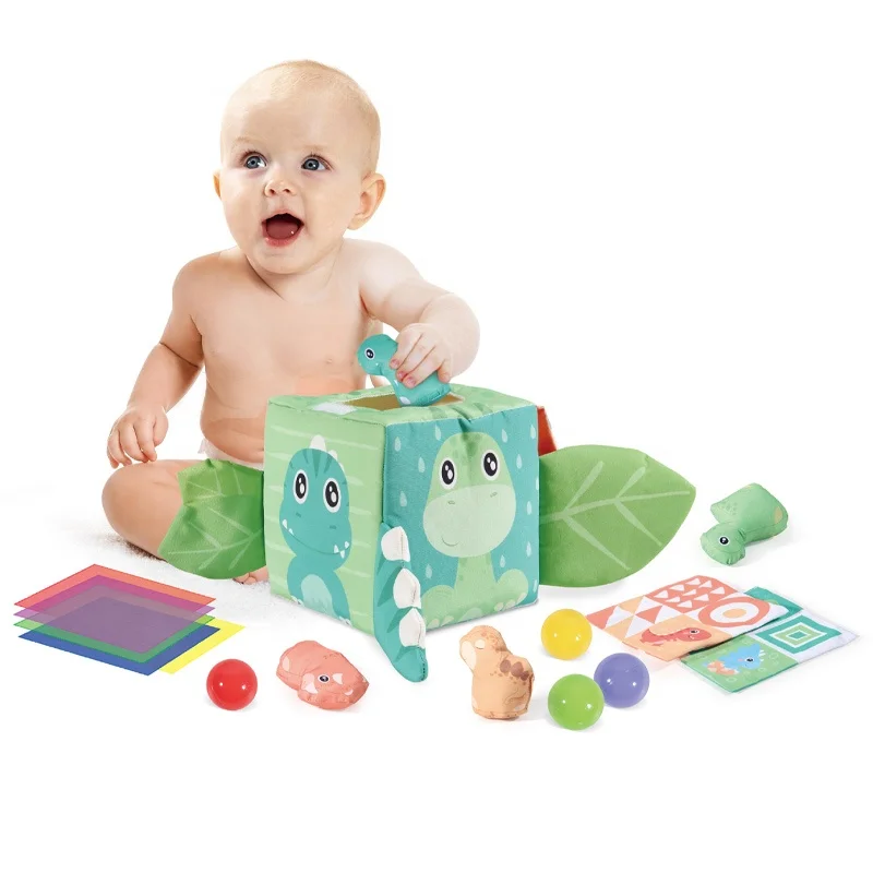 Тик Ток горячая распродажа подарок для новорожденного динозавр сенсорная коробка тканевая книга Развивающий кубик игрушка малышей 6 м +