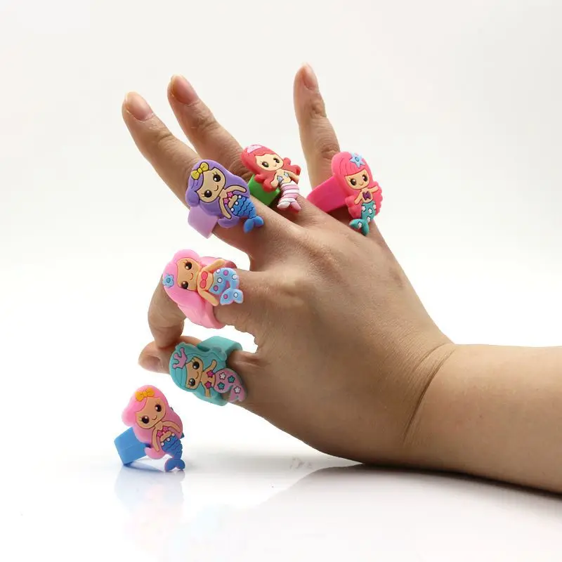 Kids Girls PVC Cute Mermaid Ring Silicone Rings Large Medium Small Size Available Various Style to Choose