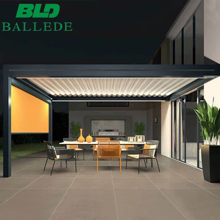 Remote Control Outdoor Restaurant Furniture Windproof Zips Curtains Awning Gazebo Balcony Pergola Garden Set