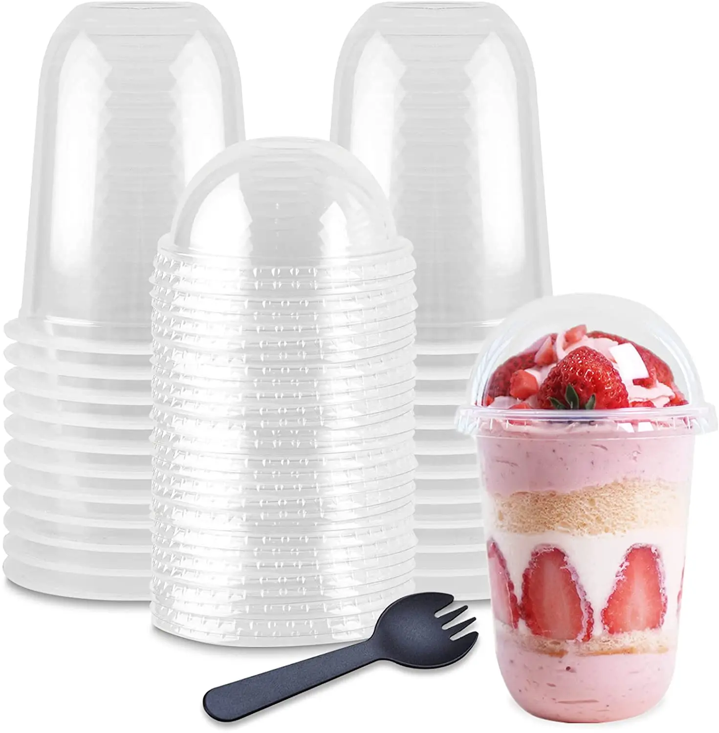 500ml Clear Plastic Cups with Dome Lids PET Disposable Dessert U Parfait Ice Cream Fruit Boba Tea Cake