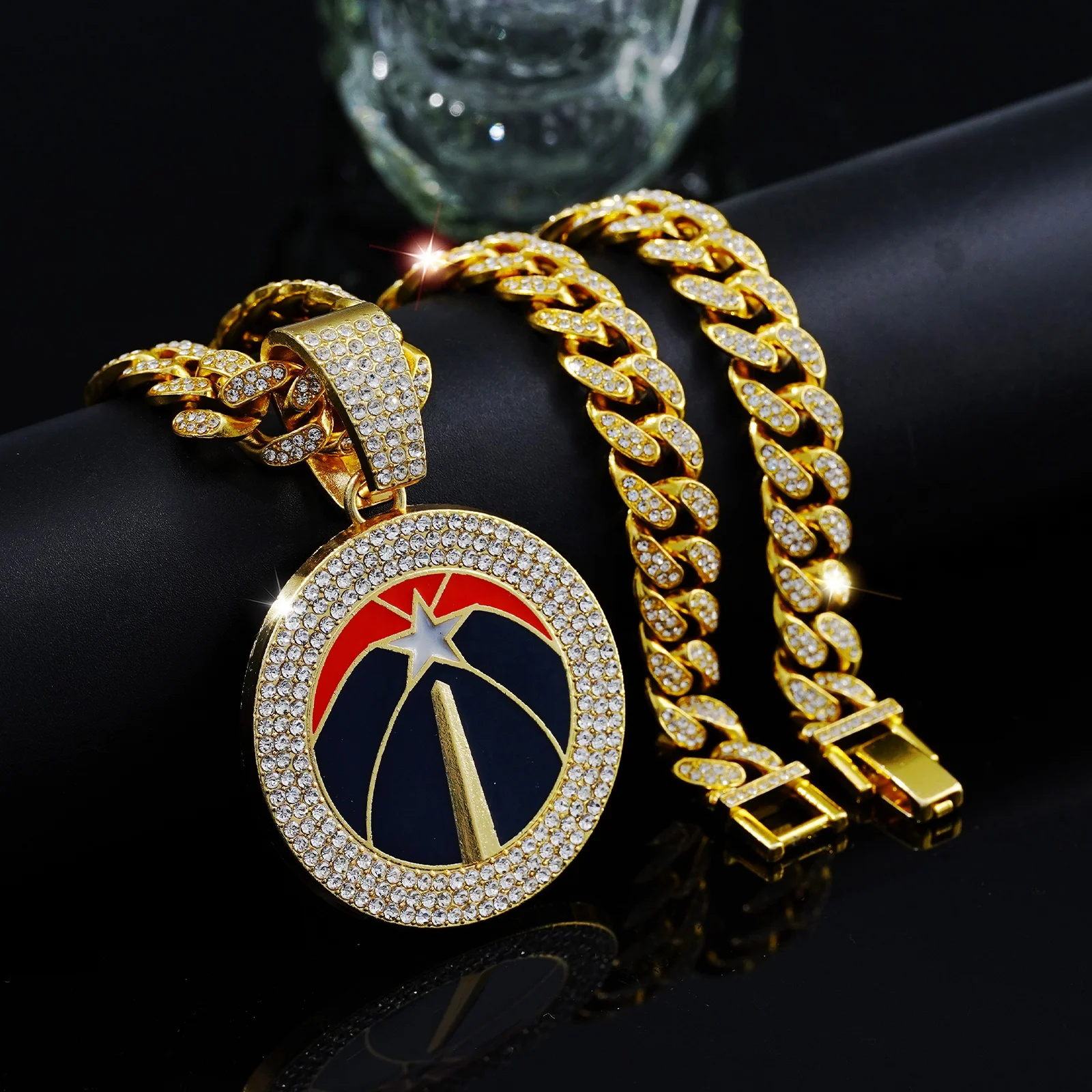 Hip Hop Accessory USA Basketball Pendant with Cuban Link Chain Sport Team Fans Memorial Charm Jewelry Gift
